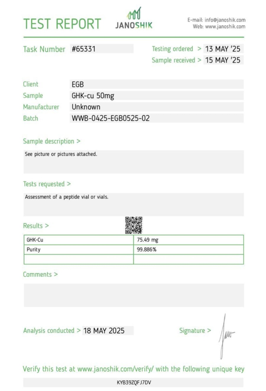 Certificat d'analyse GHK-Cu 50 mg