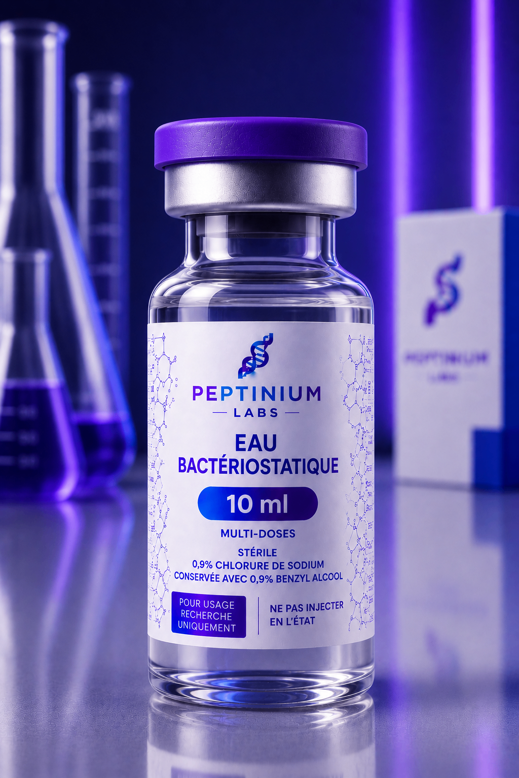 Flacon Eau bactériostatique — Research Use Only