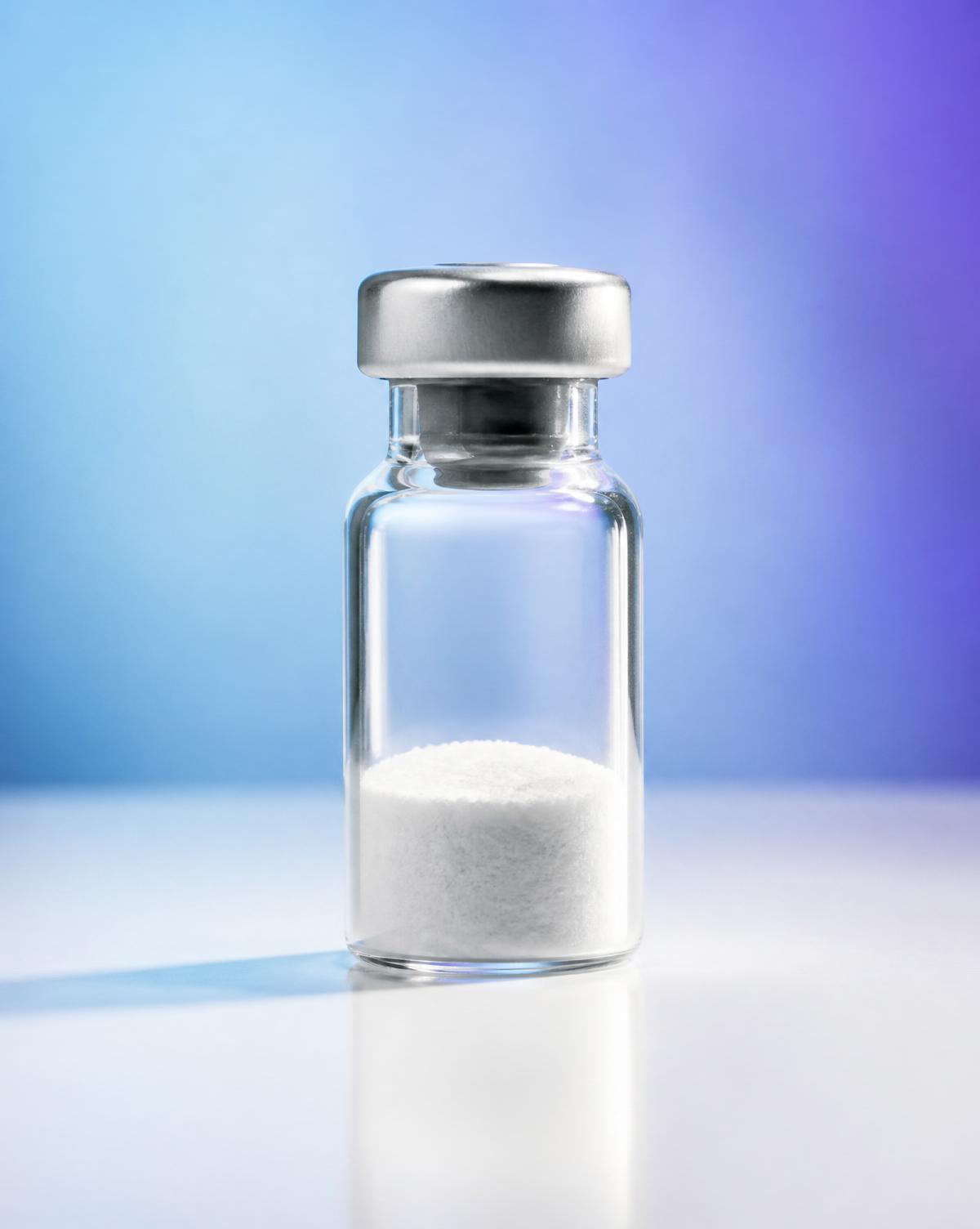 Flacon de peptide lyophilisé — packaging premium Peptinium